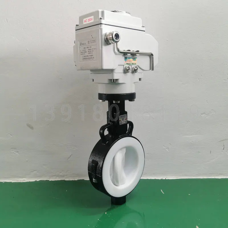 불소 부식 방지 차단 조절 밸브 D971F4로 라이닝된 PTFE 라이닝 전기 버터플라이