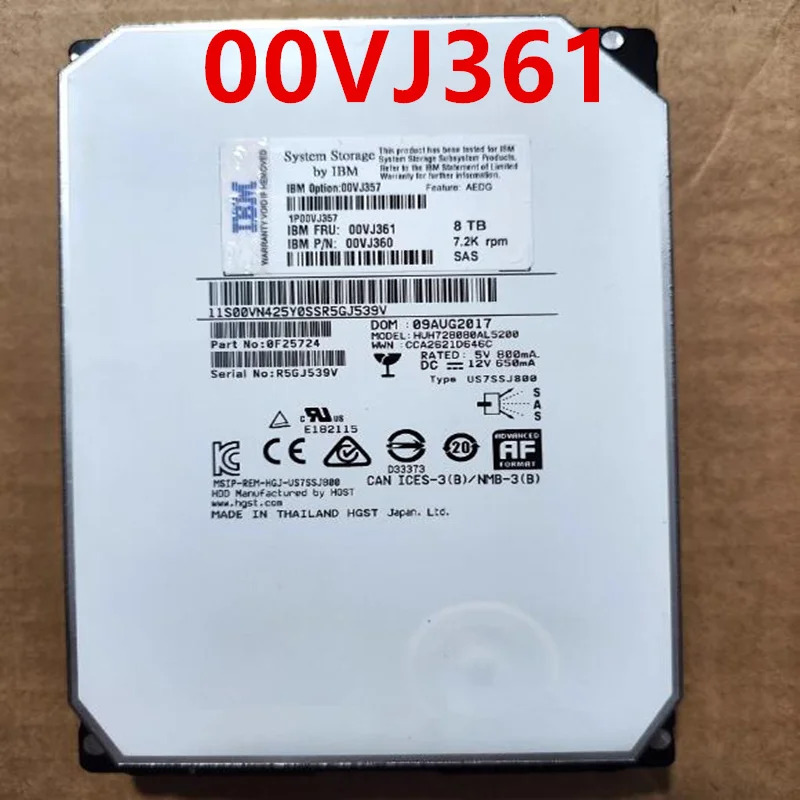 IBM DSC 3700 8TB SAS오리지널 하드 3.5 인치 7200RPM 256MB 서버 HDD 00VJ361 00VJ360 00VJ357