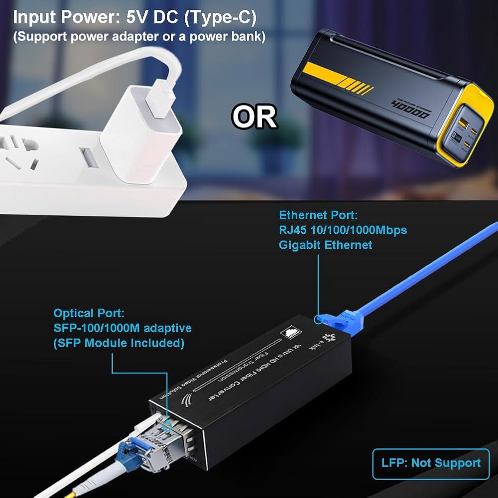 Elenzk 마이크로 미니 기가비트 파이버 미디어 타입-C 입력 모드 5V DC 전원 구리 USB SFP 컨버터, 이더넷 10/100/1000Mbps 단일 20km 1310/155 - 상세 이미지 2