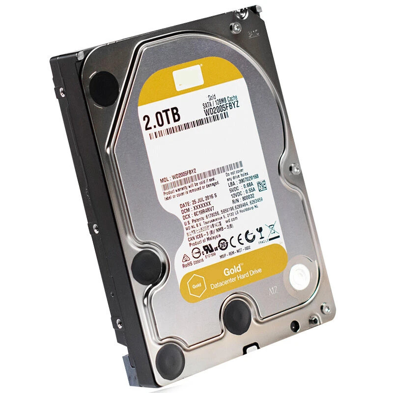 WD 새 원본 HDD Gold 2 테라바이트 3.5 SATA 6 기가 바이트호환/초 128MB 7200RPM WD2005FBYZ 엔터프라이즈 내부 용