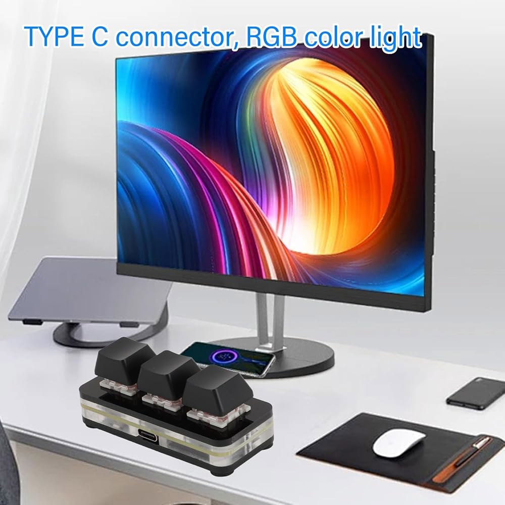 Yoidesu 3키 미니 USB 프로그래밍 가능한 게임용 키보드, (블랙) 기계식 Sayo 타입 장치 및 사무실 매크로 작업 C 유선 RGB 스위치, 백라이트 키패드, 레드 - 상세 이미지 2