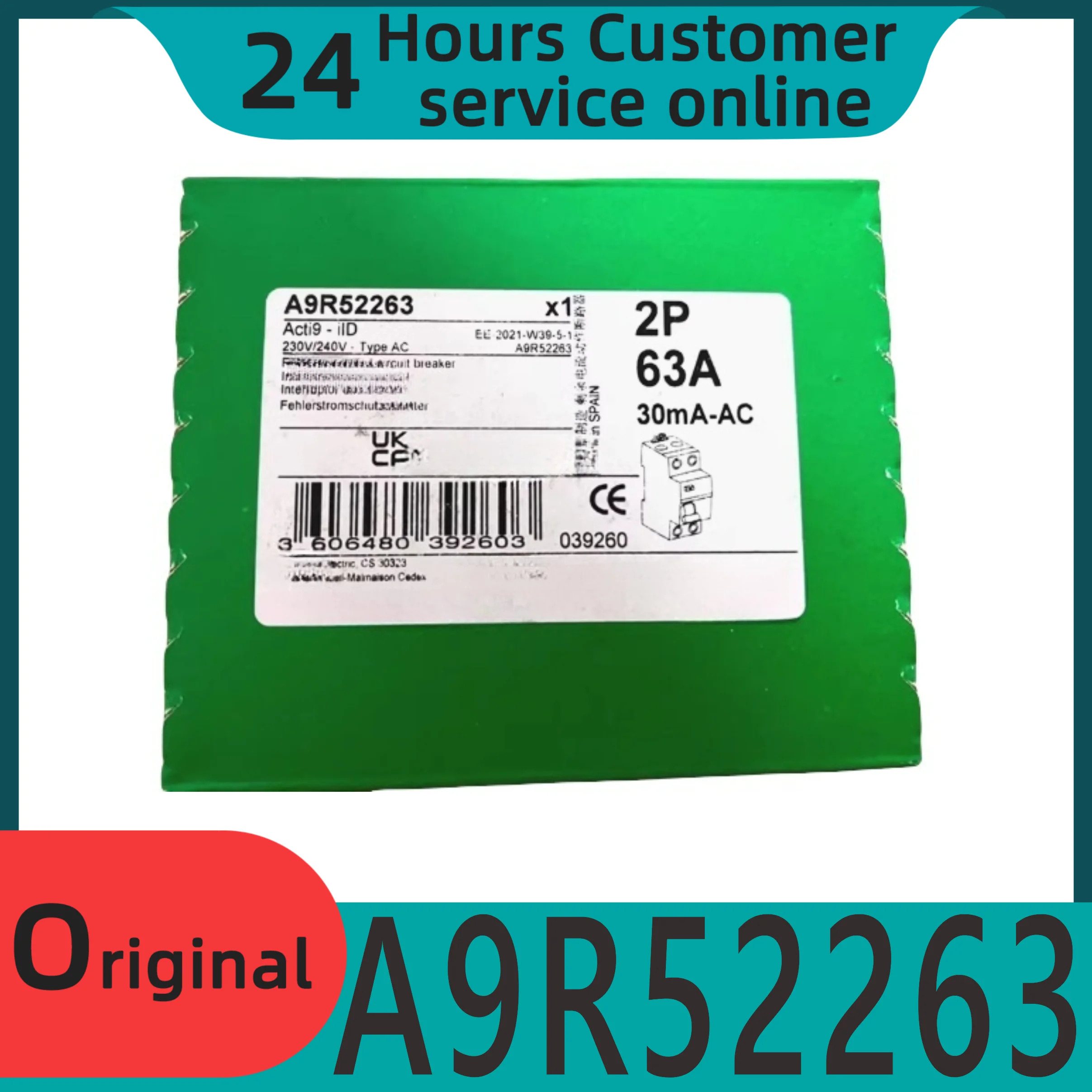 오리지널 전자기 잔류 전류 작동 스위치 A9R52263 iID 2P 63A 30mA AC