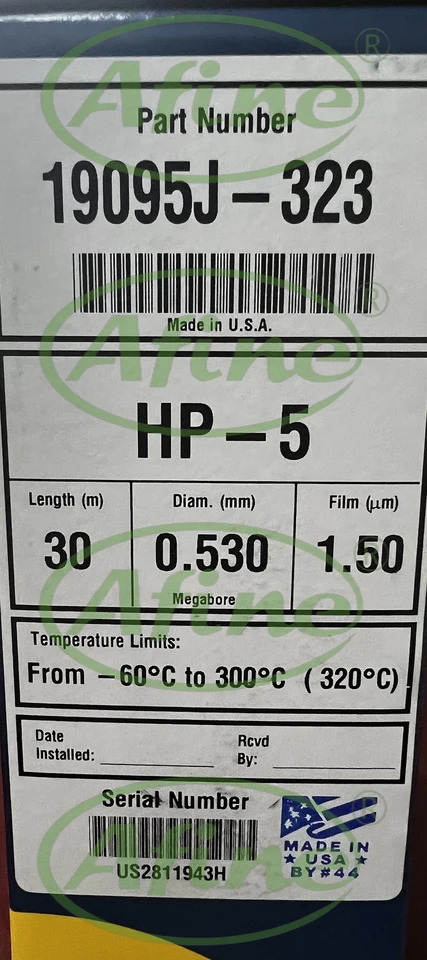 AFINE Agilent GC hp호환-5 컬럼 19095J-323 JW 크빈티지토그래피 30m 0.5m 1.50 m 7 인치 랙