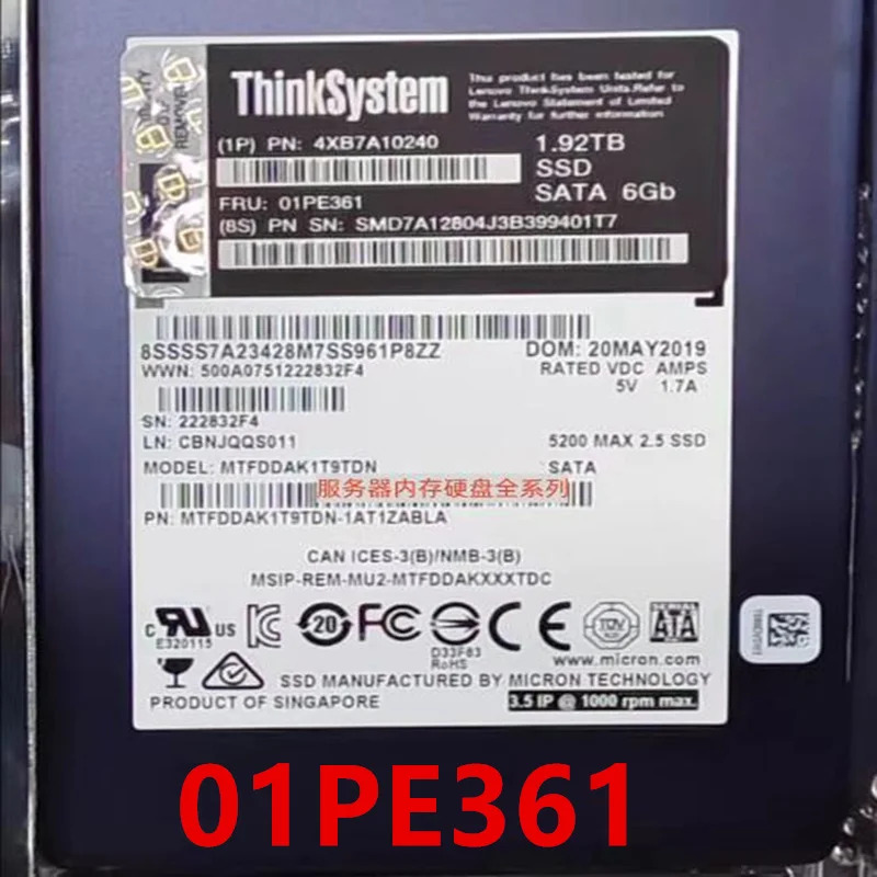 Lenovo호환오리지널 솔리드 스테이트 드라이브 거신 1.92TB 2.5 인치 SATA SSD 4XB7A10240 01PE361