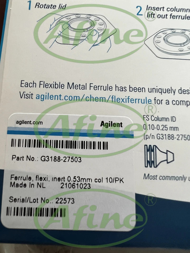 AFINE Agilent G3188-27503 유연금속 페룰 UltiMetal Plus 0.8mm id 0.5m 융합 실리카 튜브10/pk
