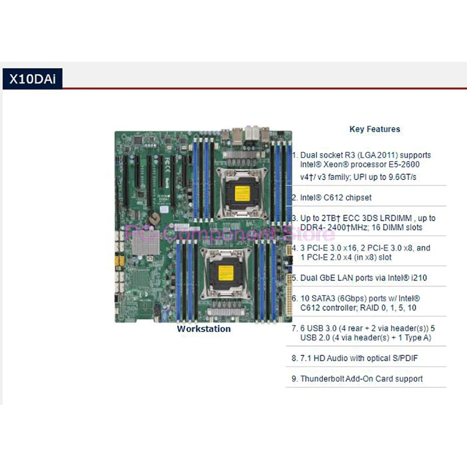 Supermicro 양방향 워크스테이션 C612 2011 멀티 그래픽 비디오 클립 이미지 렌더링X10DAi 산업패키지