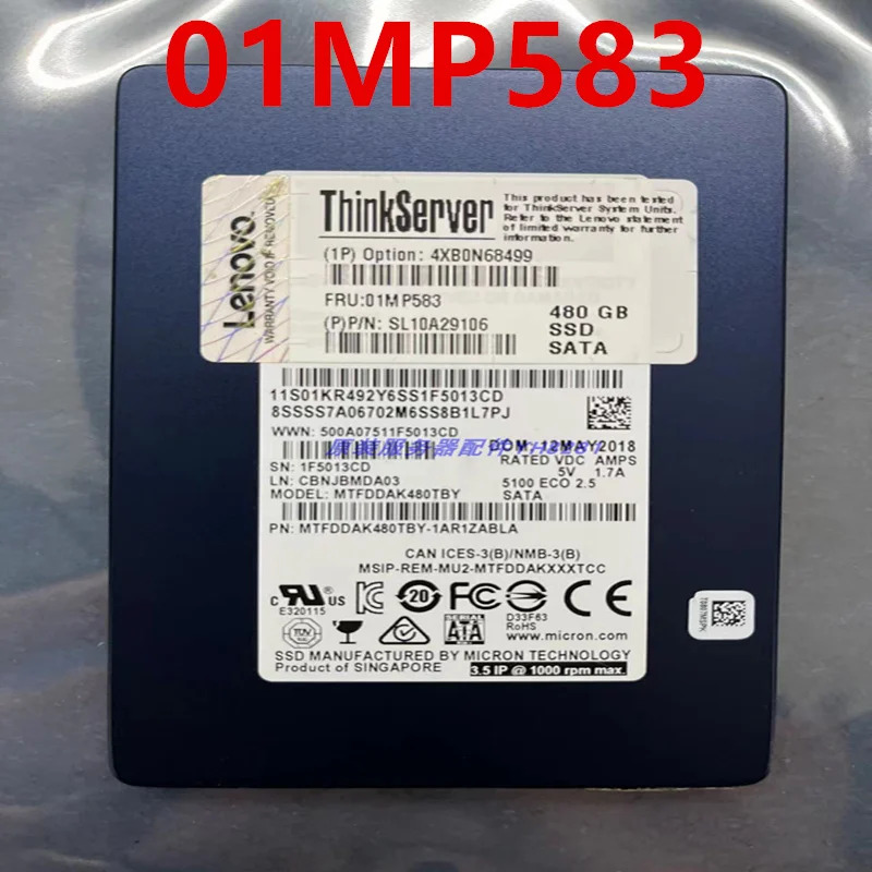 Lenovo호환오리지널 솔리드 스테이트 드라이브 480GB 2.5 인치 SATA SSD 4XB0N68499 01MP583 거신