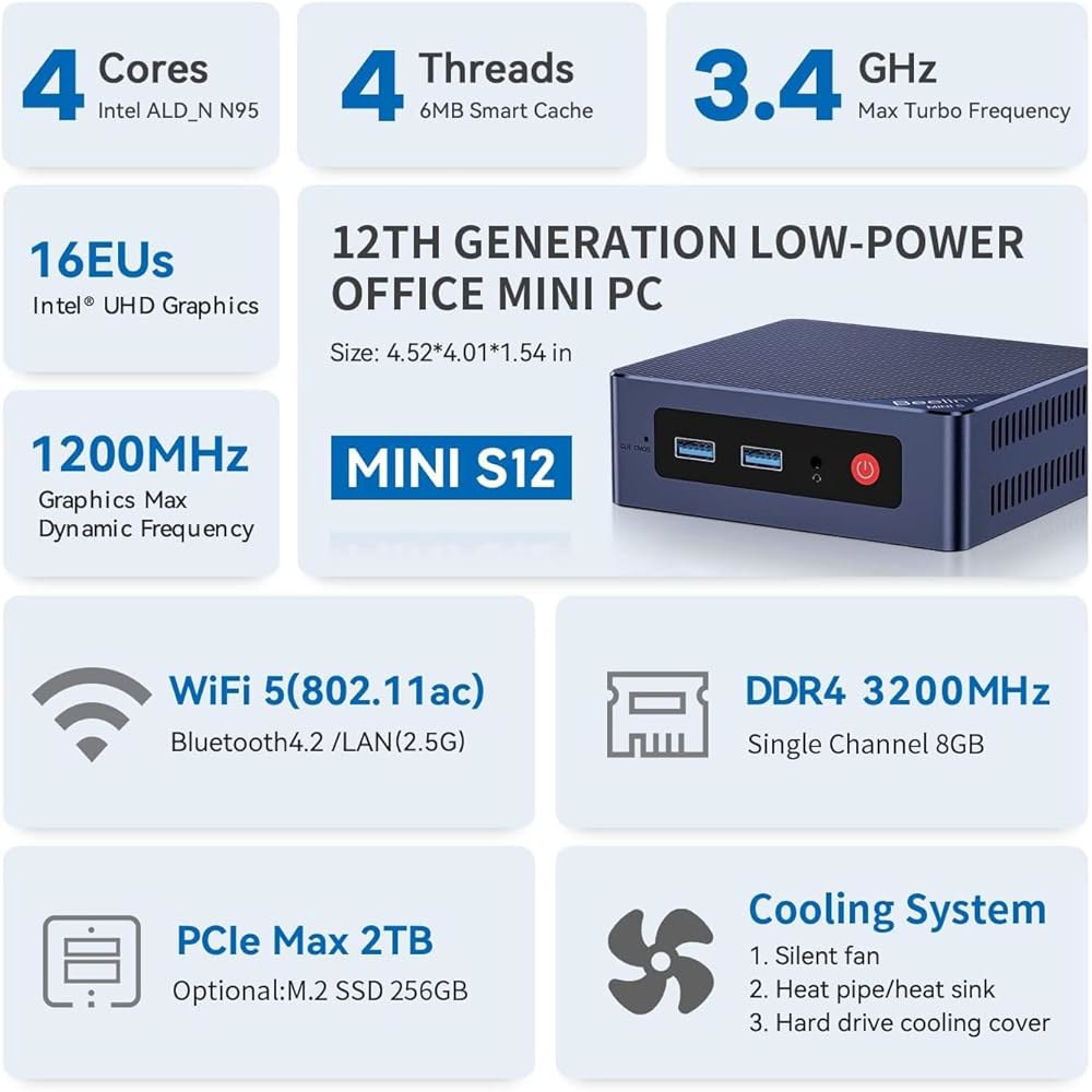 S13 PRO 인텔 13세대 N150(최대 3.6GHz), HDMI 12GB 4K LPDDR5 마이크로 홈/오피스 지원 SSD, 500GB 컴퓨터 LAN/WiFi6/BT5.2/US - 상세 이미지 2