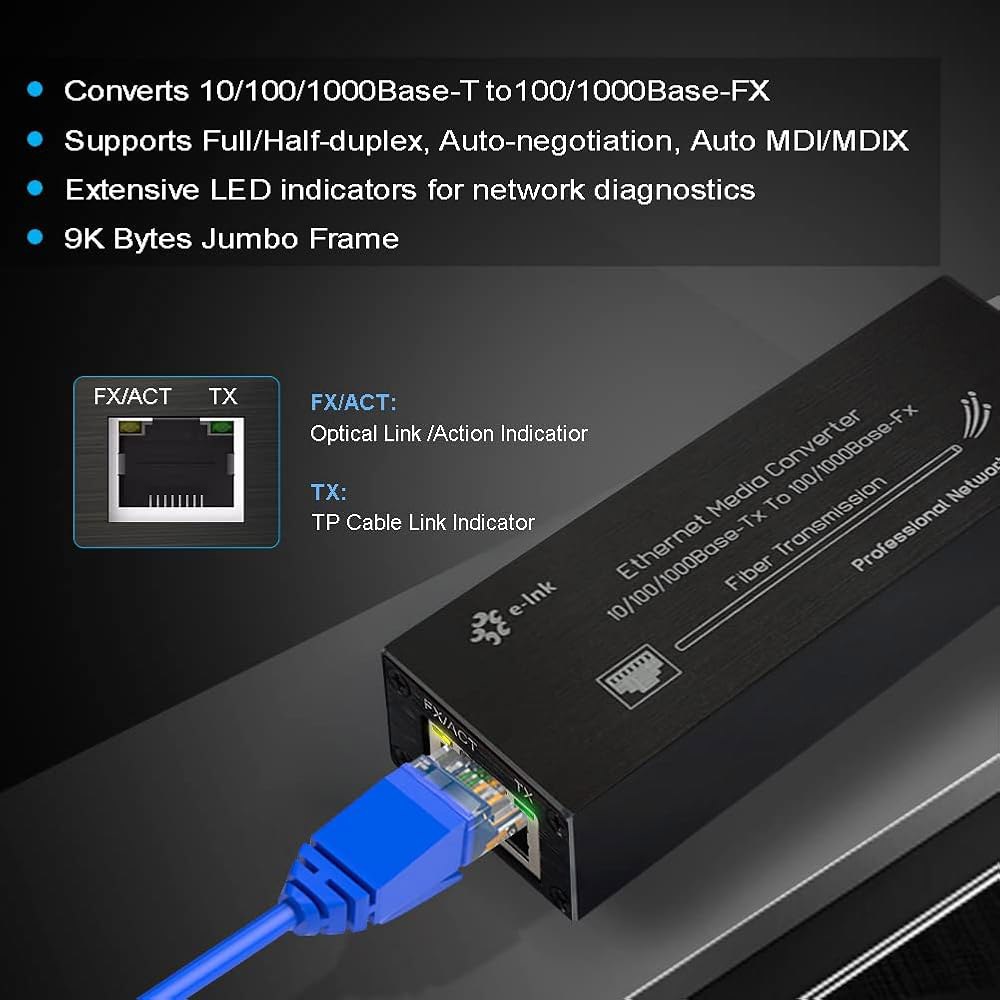 Elenzk 마이크로 미니 기가비트 파이버 미디어 타입-C 입력 모드 5V DC 전원 구리 USB SFP 컨버터, 이더넷 10/100/1000Mbps 단일 20km 1310/155 - 상세 이미지 3