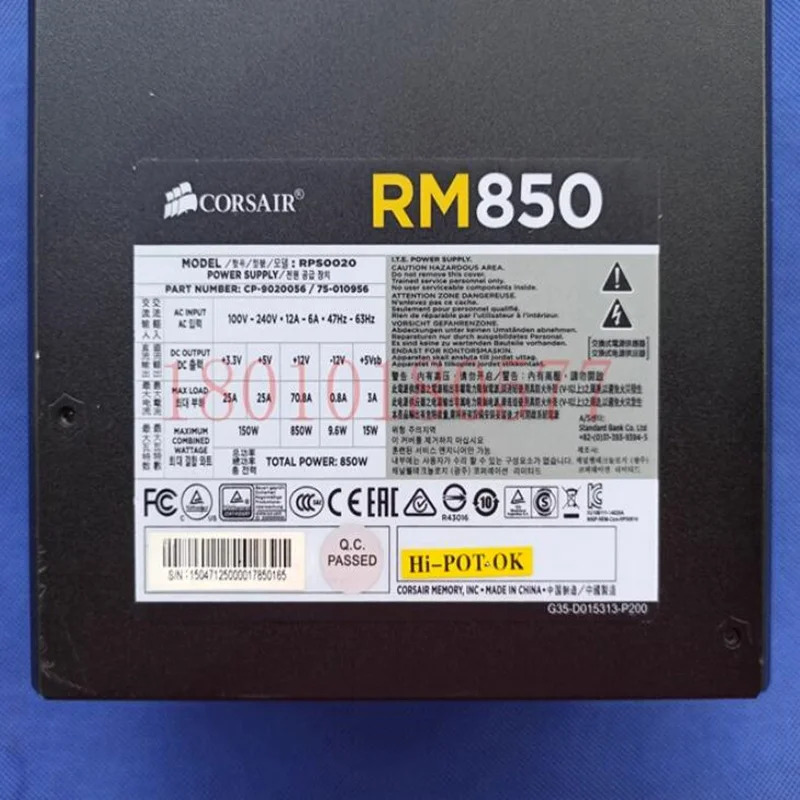 커세어 850W 전원공급장치 RM850 RPS0020 CP-9020056 75-010956 신