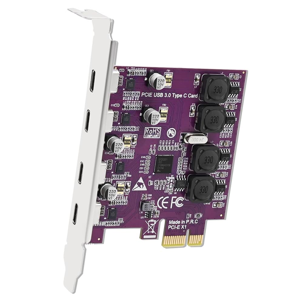 Windows 11, 10, 8, 7, Vista, XP 데스크톱 PC용 FebSmart 4X 5Gbps USB-C 포트 PCI Express USB 3.0 확장 카드, 자체 전원 - 상품 이미지