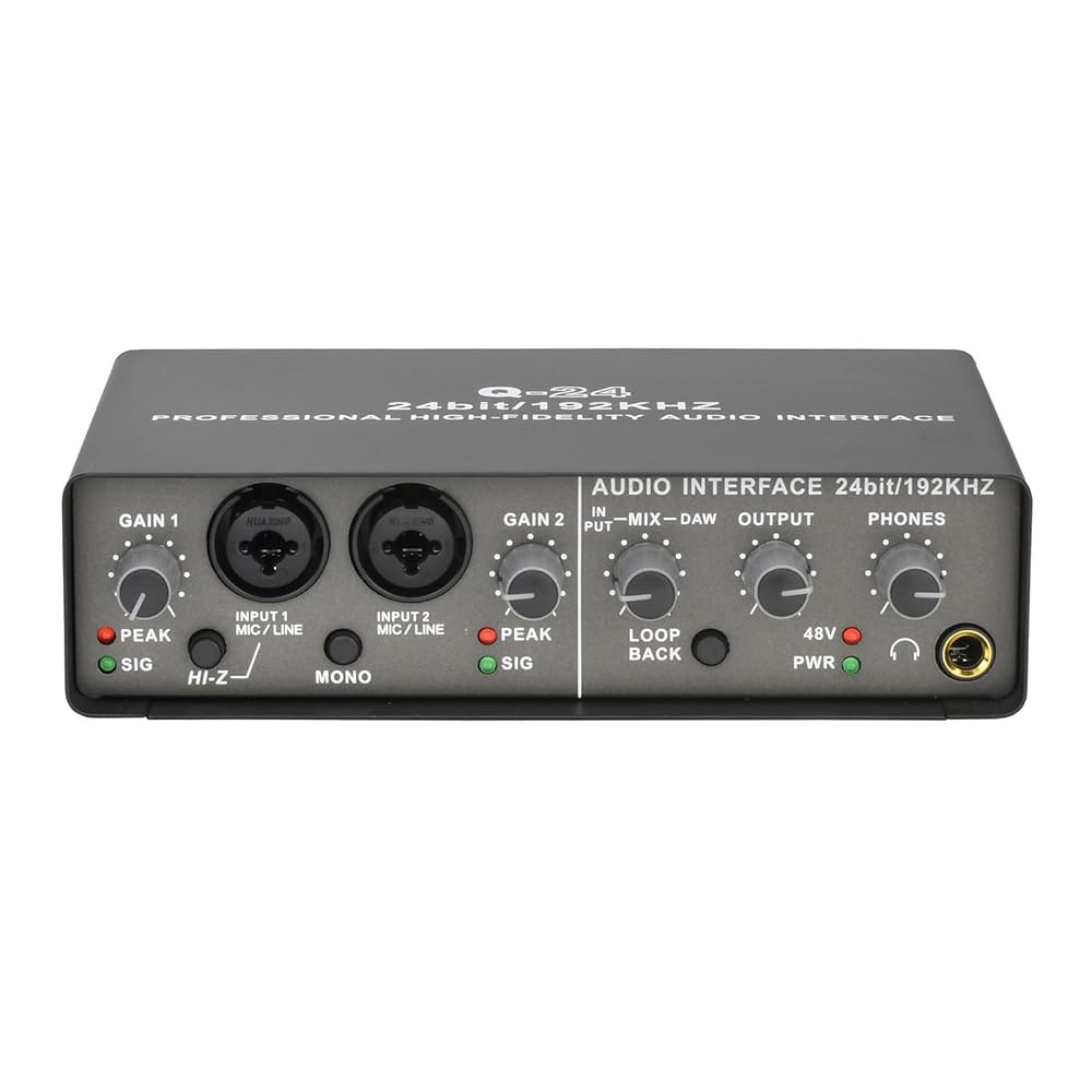 USB 오디오 인터페이스, 2채널 192KHz 24비트, XLR TRS 입력 팬텀 전원, 컴퓨터 녹음 기타 마이크 홈 스튜디오 뮤지션용 사운드 카드 - 상품 이미지