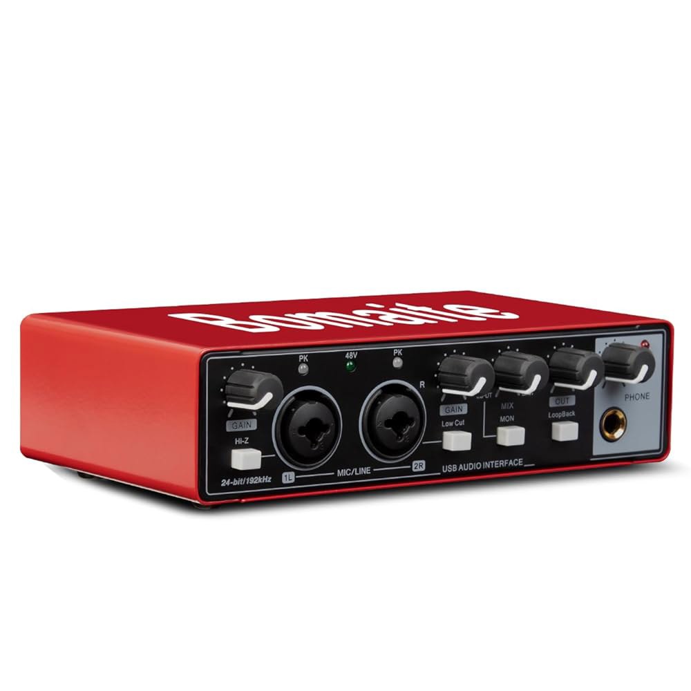 PC 및 Mac용 Bomaite MB28 USB 오디오 인터페이스 2x2 기타 녹음, 24비트 / 192kHz, 팟캐스트 음악 제작을 위한 48V 팬텀 파워 - 상세 이미지 2