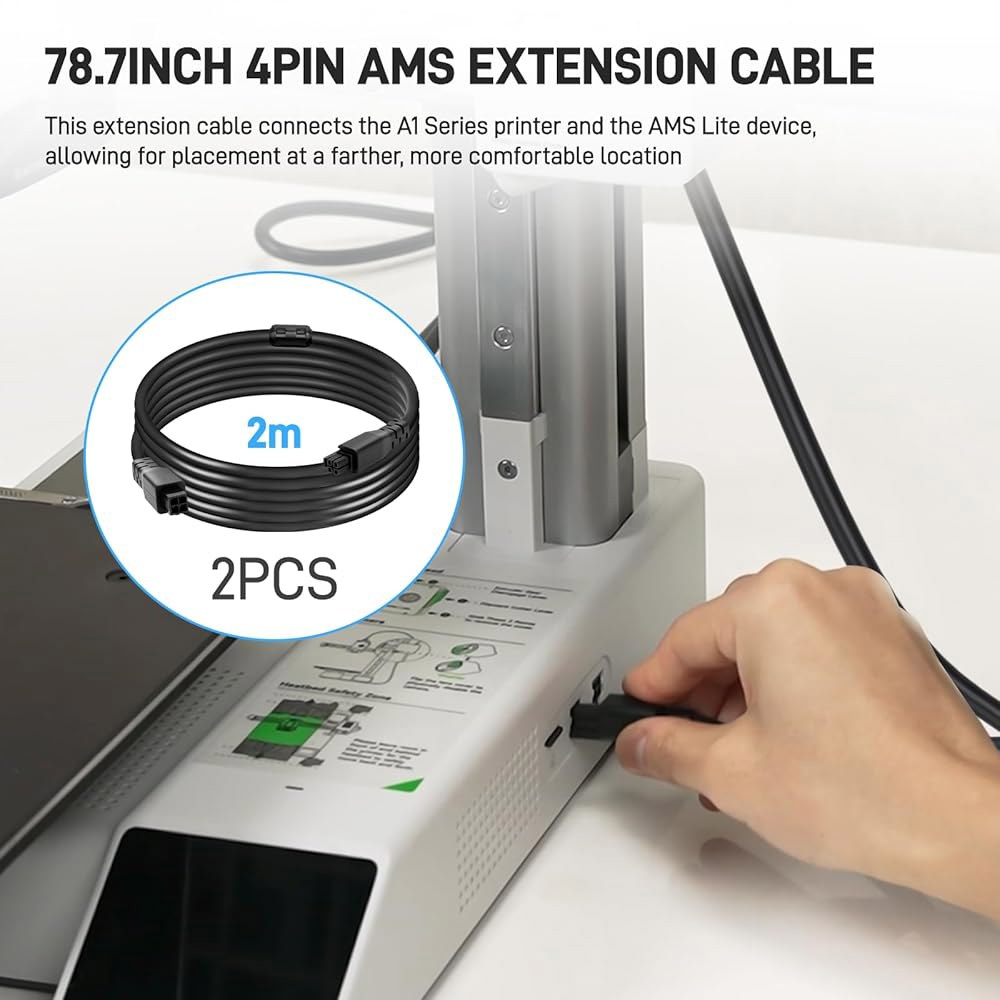 YIBEICO Bambu Lab AMS-Lite A1 A1MINI 링이 4핀 프린터용 마그네틱 2개) 있는 AMS 케이블 2m 2개(마그네틱 3D 200cm(79.75인치) 연장 - 상세 이미지 2