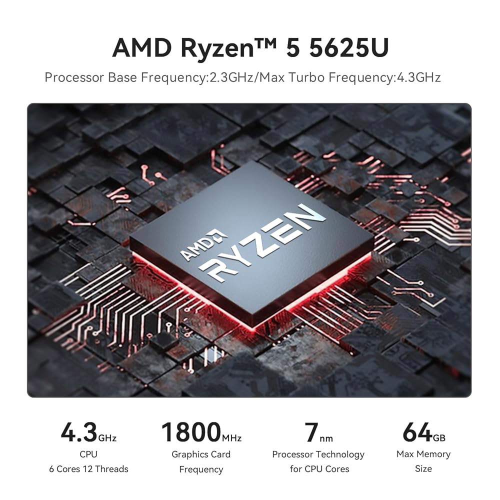 SER5 프로 미니 PC, AMD Ryzen DDR4 WiFi6, PCle3.0 4K@60Hz 32GB 컴퓨터 5825U(8C/16T, RAM 7 트리플 Type-C 지원 최대 - 상세 이미지 3