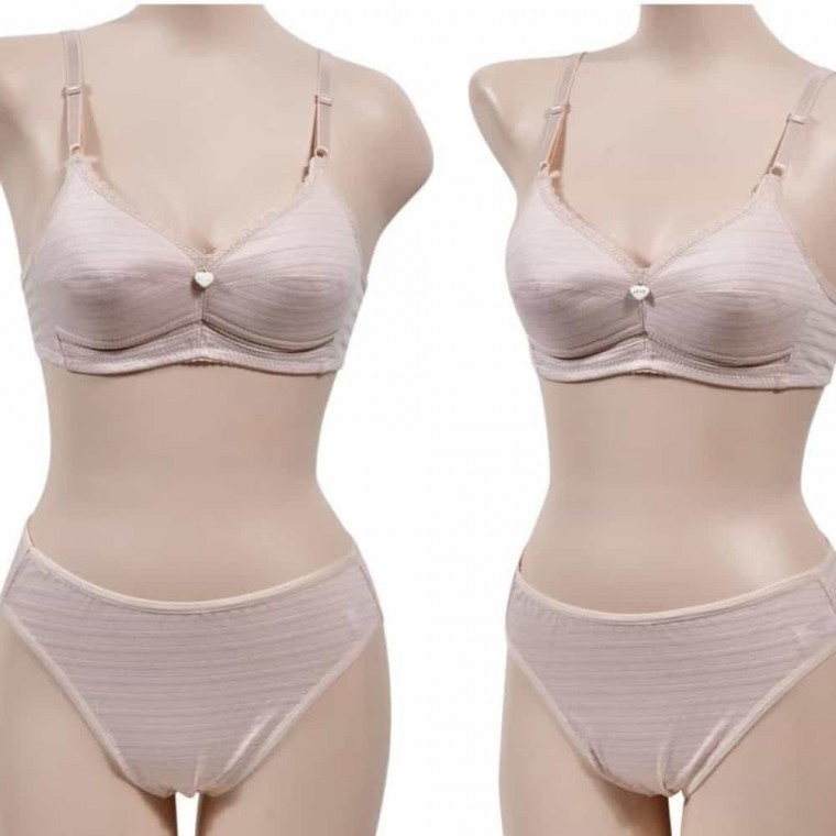 도모아 B컵 2단계 브라팬티세트 와이어리스브라 부직포브라 노와이어브라세트 - 상품 이미지