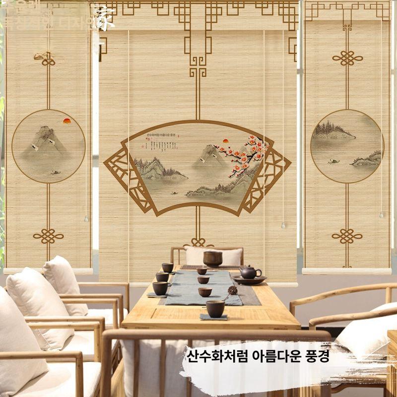 대나무 블라인드 롤스크린 산수화 창문 패턴 투명 사이즈 수묵화 롤업 - 상세 이미지 5