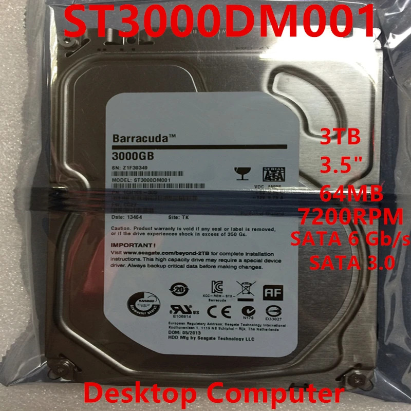 씨게이트 BarraCuda오리지널 HDD 내장 하드 데스크탑 ST3000DM001 3TB 3.5 인치 SATA 6 Gb/s 64MB 7200RPM 신
