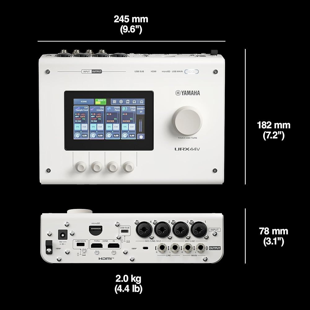 야마하 URX44V 6-in/4-out 듀얼 USB-C 오디오/비디오 인터페이스(터치스크린 포함), 큐베이스 알, 웨이브랩 캐스트, 베이직 FX 스위트, 스타인버그 플러스 소프트웨 - 상세 이미지 2