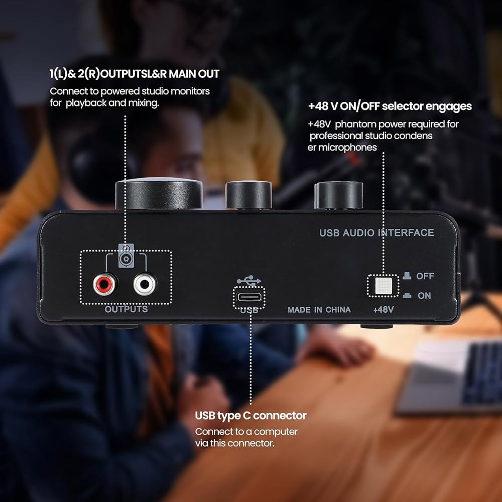 2배 XLR/TRS 입력, 팬텀 파워, USB-A/C 연결이 가능한 USB 오디오 인터페이스로 음악가 콘텐츠 제작자(OS3)가 홈 스튜디오에서 녹음, 라이브 스트리밍, 팟캐스트를 - 상세 이미지 3