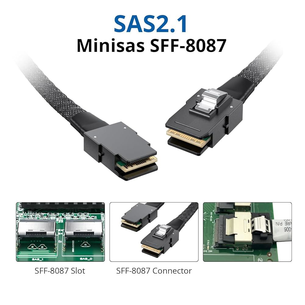 SFF-8087 to 6G 내부 미니 SAS 백플레인/RAID 0.5m/1.6피트, 4팩 서버 지원, SATA 카드용, 100옴, 핫스왑 호환 케이블, - 상세 이미지 2