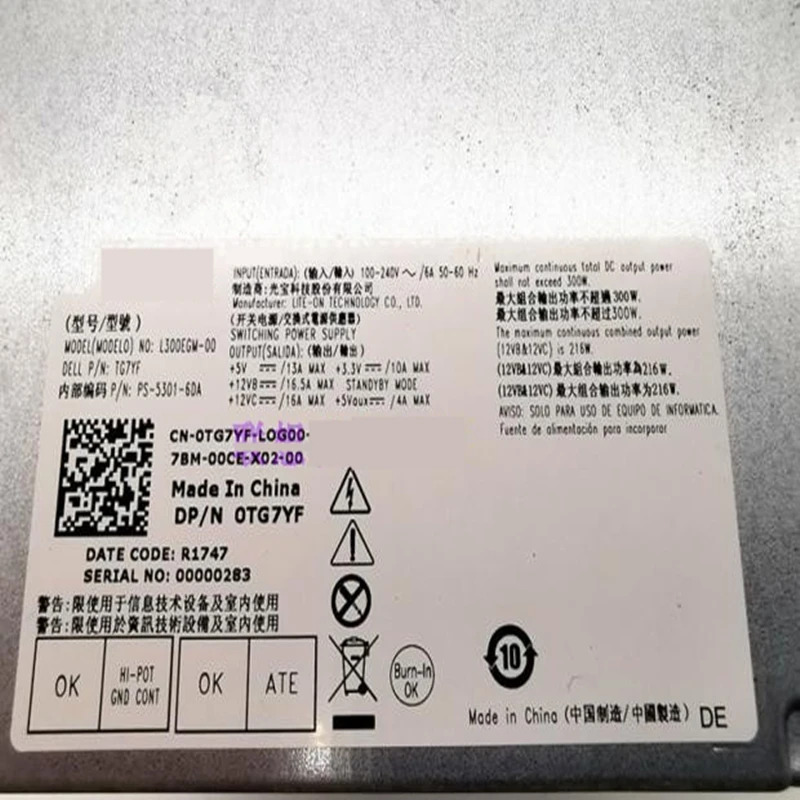 Dell T3630 3640 300W 전원공급장치 L300EGM호환-00 AC300EBM-00 L300EBM-00 PS-5301-6DB PCH006 63YJP 00FCCJ 0TG