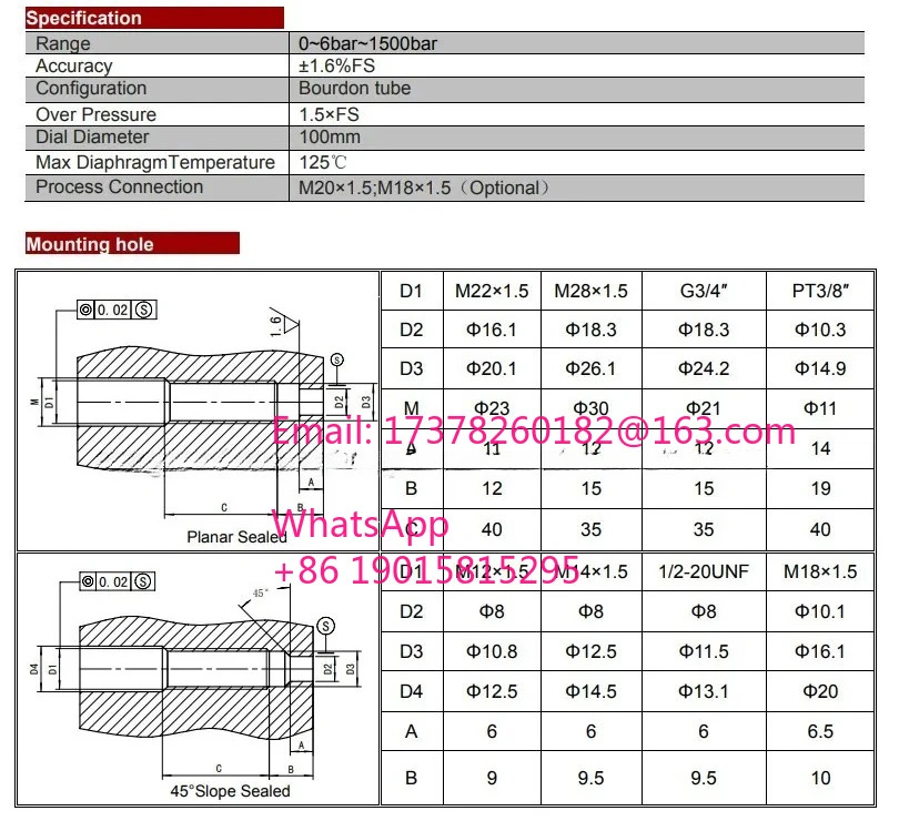 PT124Y62040MPAM2782MM ZHYQ 다이어프램 압력 게이지