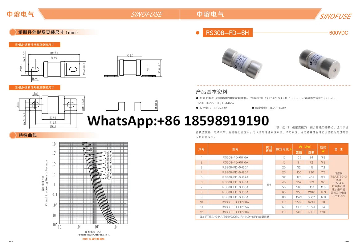 퓨즈 RS308 FD 6H10A32A63A80A100A160DC600V DC