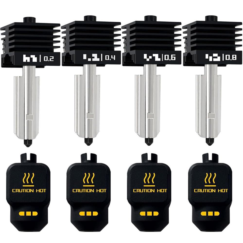 P2S/X2D/H2S/H2D/H2C/A1/A1 미니 프린트 헤드 핫엔드 압출기 노즐 3D 0.2MM 커버 스틸 0.6MM 4팩 실리콘 탈착식 0.8MM Bambu 프린터용 경화 - 상품 이미지