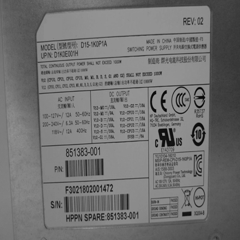 hp호환 워크스테이션PSU Z4 Z6 1000W 전원공급장치 D15-1K0P1A 851383-001 D15-1KOP1A 신