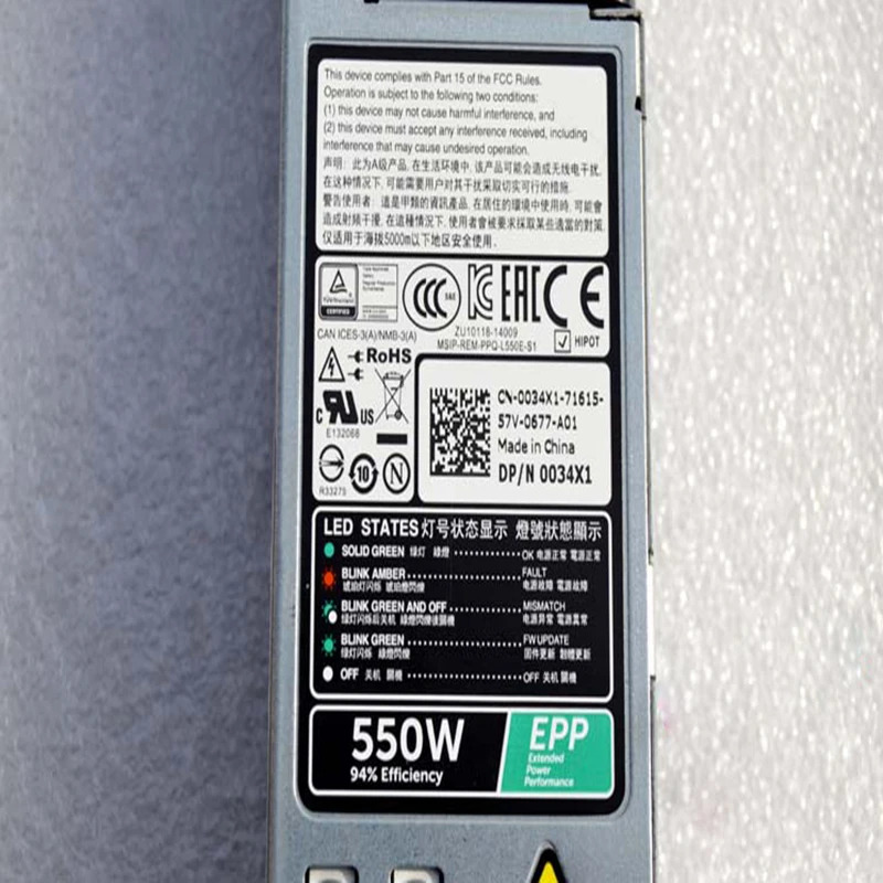 Dell R430 R330 R340 R440 DS1500 550W 전원공급장치 L550E-S1 D550E-S1 0034X1 0X185V NCNFF 06V43G새 PSU