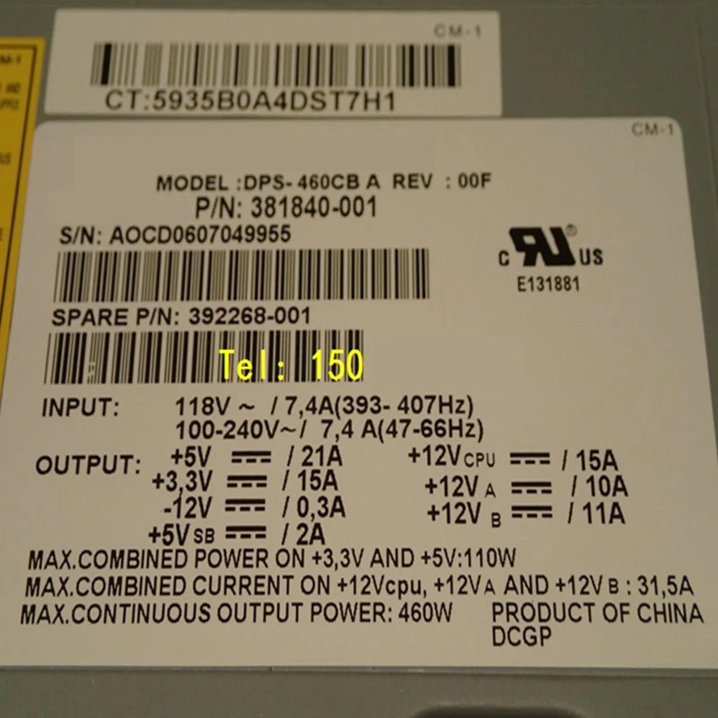 hp호환 XW4200 XW4300 XW4400 460W 전원공급장치 DPS-460CB C A 381840-002 435128-001 381840-001 PSU 신