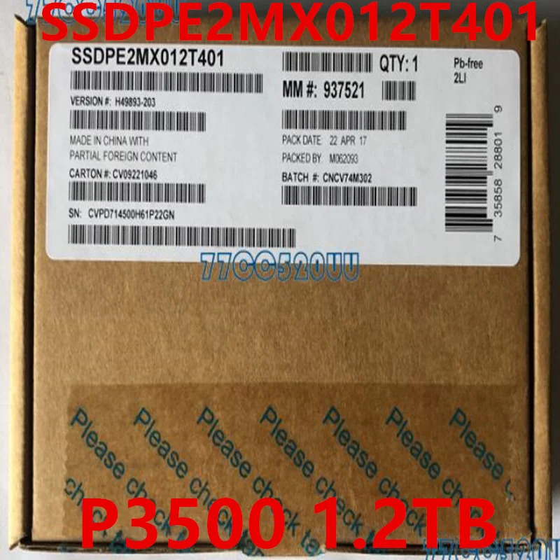 SSD DC P3500 1.2TB 2.5 인치 U.2 솔리드 스테이트 드라이브 SSDPE2MX012T401 SSDPE2MX012T4 신