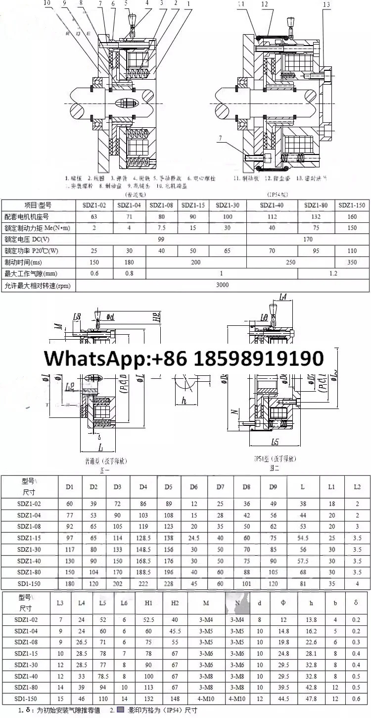 전기 모터 브레이크 SDZ1-04 08 15 30 40 80 전원 끄기 전자기 99/170 가능