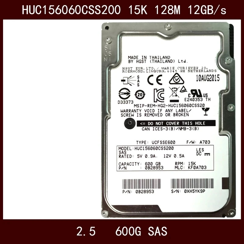 오리지널 하드 HGST 900GB SAS 2.5 인치 128MB HUC101890CSS200 600GB HUC1560CSS200