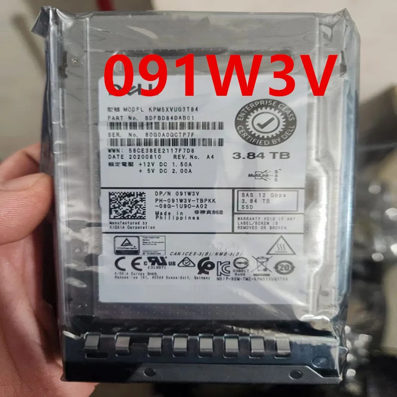 DELL 3.84T 2.5 인치 SAS SSD 091W3V 91W3V KPM5XVUG3T84 오리지널 솔리드 스테이트 드라이브 신