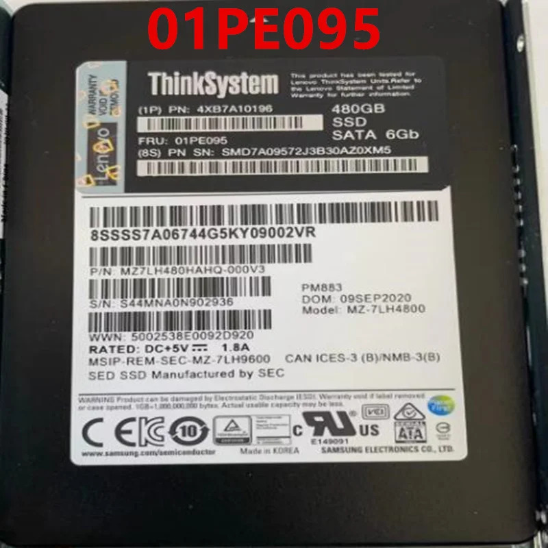 오리지널 솔리드 스테이트 드라이브 Lenovo호환 SR550 SR650 SR590 480GB 2.5 인치 SATA SSD 4XB7A10196 01PE095 신