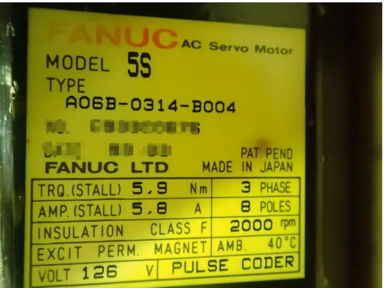 A06B-0314-B004 Fanuc AC 서보모터 리퍼 완료 A06B 0314 B004