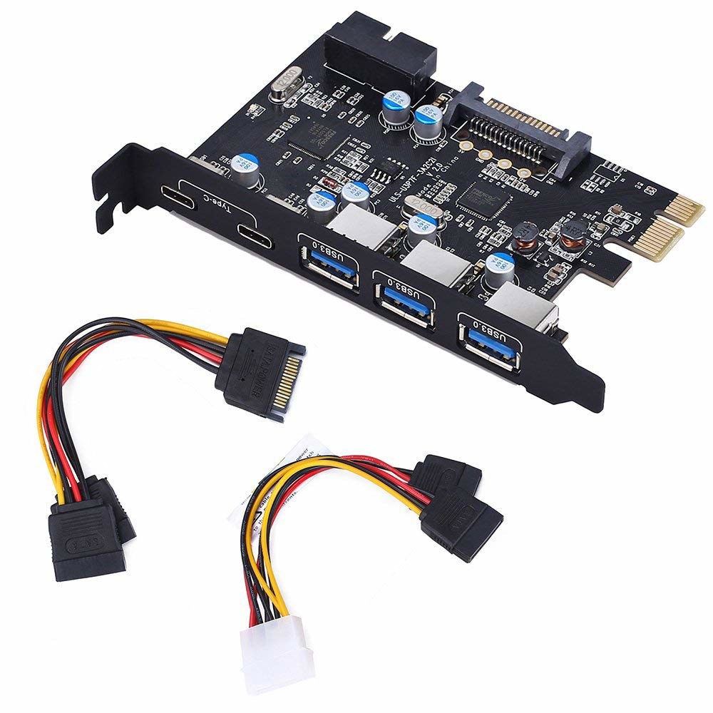 YEELIYA PCI-E에서 타입 C (2), A (3) USB 3.0 5포트 PCI 익스프레스 확장 카드, 윈도우 7 /8 /10 /XP /Vista용 내부 19핀 커넥터가 있는 - 상품 이미지