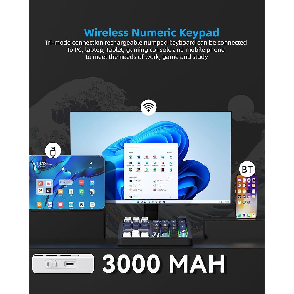Womier SK30 Mechanical Numpad, Mini Keyboard keypad Macro Mac Wireless Pad Bluetooth/2.4G/USB-C Wind - 상세 이미지 2