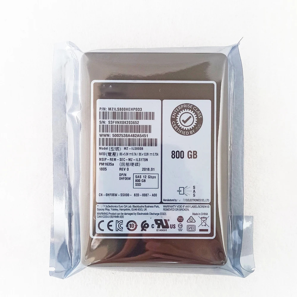 DELL 0HF06W PM1635a 800G 2.5 인치 SAS 12Gb 서버 SSD