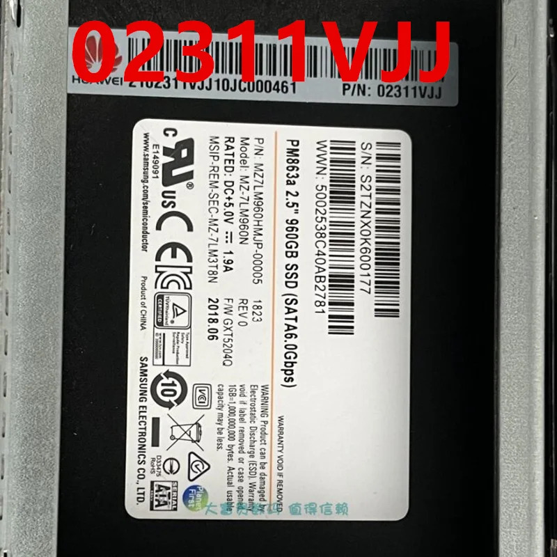 화웨이호환 PM863a 오리지널 솔리드 스테이트 드라이브 2.5 인치 960GB SATA 02311VJJ MZ-7LM960N 거신