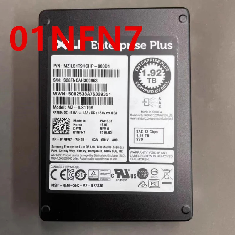 1NFN7 01NFN7DELL 1.92TB 2.5 SAS SSD거새 오리지널 솔리드 스테이트 드라이브