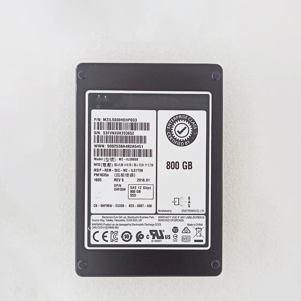 DELL 0HF06W PM1635a 800G 2.5 인치 SAS 12Gb 서버 SSD