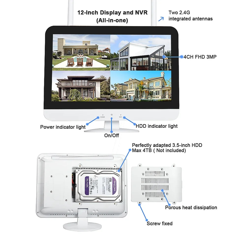홈 비디오 감시 CCTV 카메라 시스템 HD P 8채널 H.265 무선 NVR 키트 5MP LCD 모니터