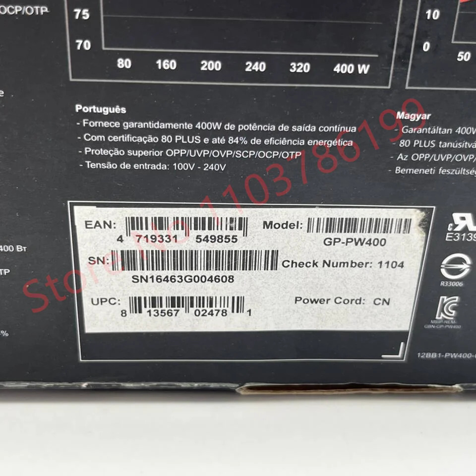 액티브 PFC 50-60HZ 전원공급장치 G-i-g-a-b-y-t-e 폼 팩터 12V 400W PW400 GP-PW400 신
