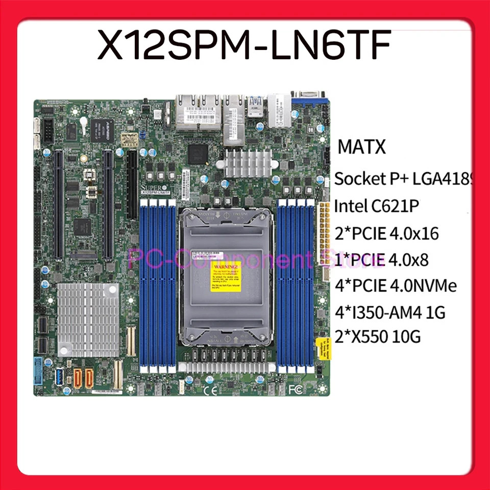 서버 마더보드 Supermicro LGA-4189 2x10GB DDR4-3200MHz M- C621P 12V DC X12SPM-LN6TF