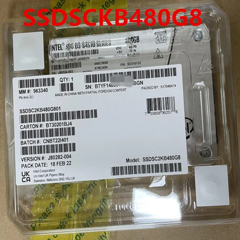 SSD D3-S4510 480GB 2.5 SATA SSDSCKB480G8 SSDSCKB480G801새 솔리드 스테이트 드라이브