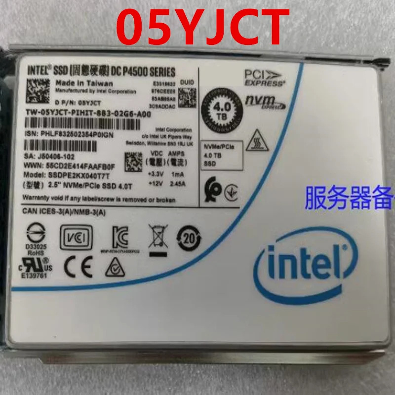 리퍼 솔리드 스테이트 드라이브 델 SSD DC P4500 4TB 2.5 인치 U2 5YJCT 05YJCT SSDPE2KX040T7T 용