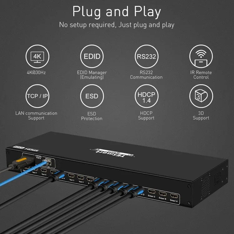 TESmart 랙 마운트 HD HDMI 매트릭스 스위처 4K x 2K 30HZ LAN 포트 제어 지원